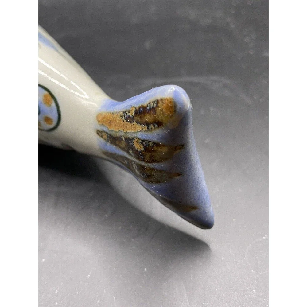 Mexican Art Pottery Ceramic Fish Signed 7” x 3.5” Tonala